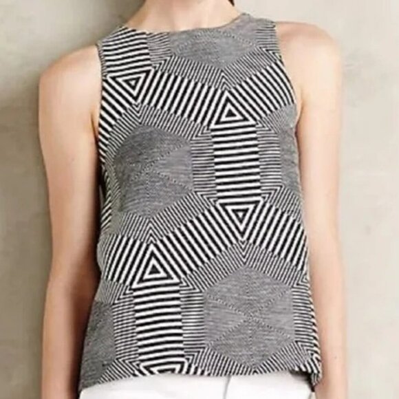 Anthropologie HD in Paris Black and White Geometric Tapestry Tank Top - Sz Small - Picture 1 of 16